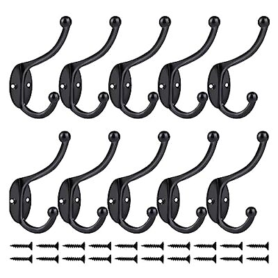 #ad 10 Pack Duty Dual Coat Hooks Wall Mounted Utility Metal Hooks with 20 Screws $13.83