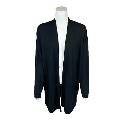 #ad Isaac Mizrahi Women#x27;s Pima Cotton and Cashmere Blend Cardigan Black 2X Plus Size $30.00