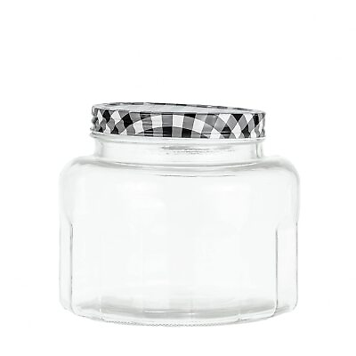 #ad Farmstead Glass Canister Wide Glass Jar with Black Gingham Metal Lid 86 O... $24.92