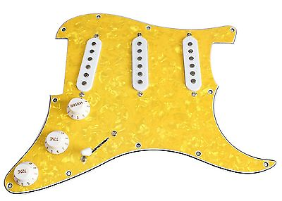 #ad 1 pkg Yellow Pearl Prewired Pickguard SSS Pickup For Strat Guitar $39.99