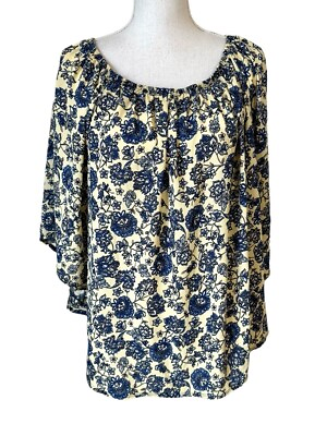 #ad * PERFECT for SPRING SUMMER BUTTER YELLOW FLORAL PRINT TOP 2X PLUS $25.00