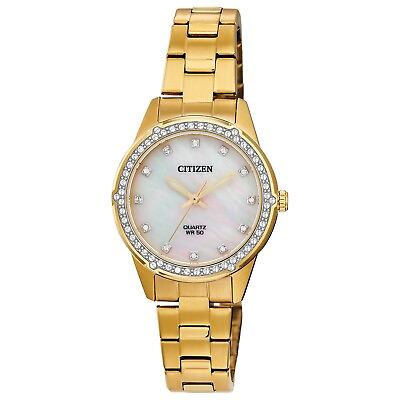 #ad Citizen Quartz Women#x27;s Crystal Accent Gold Watch 30MM ER0222 56D $117.99