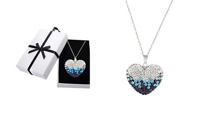 #ad Blue and White Bubble Heart Necklace in Sterling Silver made with Swarovski $12.99