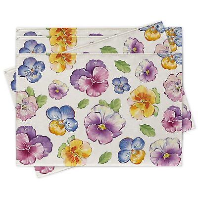 #ad Spring Summer Floral Flower Placemats Set of 4 Watercolor Pansy Leaves Dining... $17.44