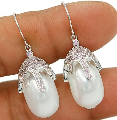 #ad 4CT Fresh Water Pearl amp; Pink Sapphire 925 Sterling Silver Earrings Jewelry YB3 1 $30.99
