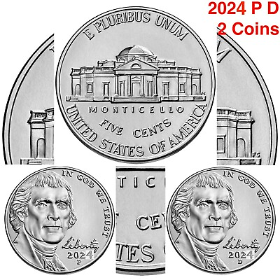 #ad 2024 P D Jefferson Nickel US Mint Uncirculated via PD BANK ROLL Nickle 2 Presale $4.87