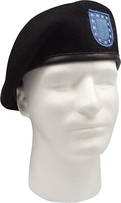 #ad Official Inspection Ready Black Beret With Blue Flash White Stars 4 Sizes $22.99