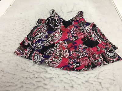 #ad Lane Bryant Tank Top Blouse Womens 14 Multicolor Paisley V Neck Layered Bottom $10.49