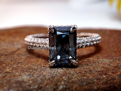 #ad 3 Ct Narrow Radiant Dark Grey Moissanite Engagement Ring925 Silver Wedding Ring $238.85