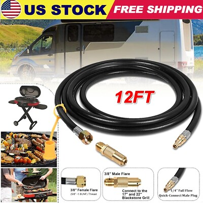 #ad 12FT 1 4quot; Quick Connect Propane Hose for RV to Hook Up Portable Camping BBQ USA $23.00