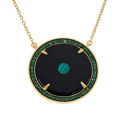 #ad Womens Black Onyx amp; Malachite Gemstone Goldtone Sterling Silver Disc Necklace $178.99