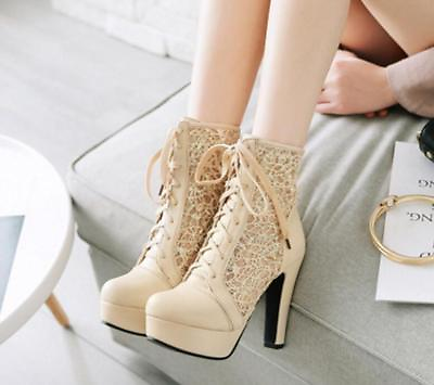 WOmen#x27;s Ankle Boots Lace Chunky High Block Heel Platform High Top lace Up Shoes $42.99