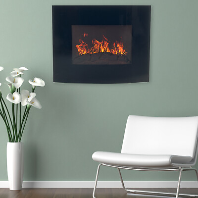 #ad Northwest Black Curved Glass Electric Fireplace Wall Mount And Remote $139.19