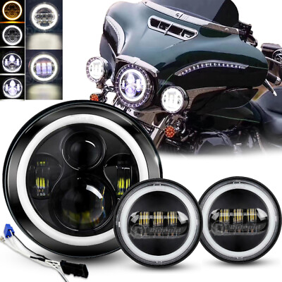 #ad 7quot; LED Headlight amp;Passing Lights For Harley Davidson Electra Glide Ultra Classic $54.99