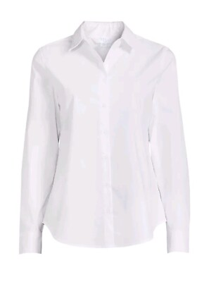 #ad Time and Tru Women#x27;s Long Sleeve Button Down Shirt Multiple Sizes White #NEW $11.89