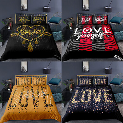 #ad Luxury Love Heart 3PCS Bedding Set Duvet Cover Comfort Queen King Bedroom Decor $53.91