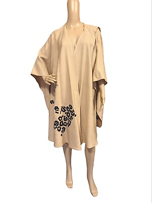 #ad Vintage Wool Cape Cloak Poncho Kenya Weaver Bird Cheetah Animal Print $93.75