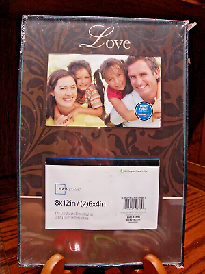 #ad PHOTO FRAME Mainstays Double for 2 6quot;x4quot; Pictures LOVE Brown Scrolls Floral T8 $13.49