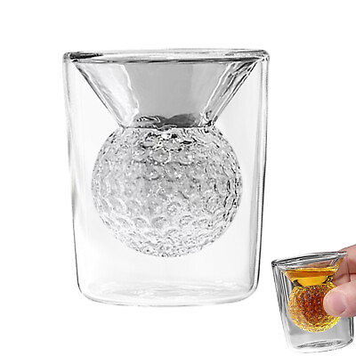 #ad Golf Ball Shot Glasses Round Clear Double Walled Glass Cups Glass Shot Cups $15.02