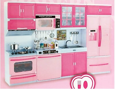 #ad Doll Modern Kitchen Mini Playset Kitchen Toys Pretend Play w light amp;sounds $42.99