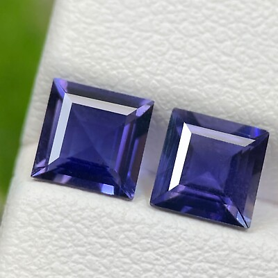 #ad 1.65ct Iolite Pair 2pc Violet Blue Square Faceted Cut AAA Loose Gem From Brazil $40.00