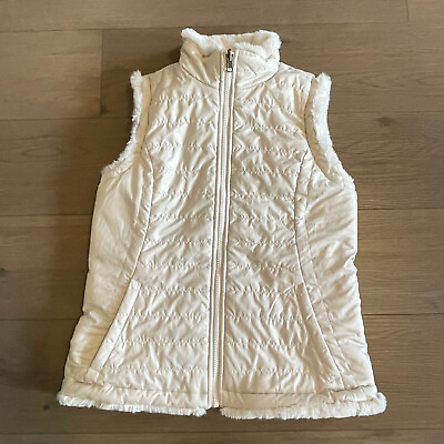 #ad Nicole Miller Puffer Vest Women’s XS Cream Off White Reversible Quilted Faux Fur $16.99