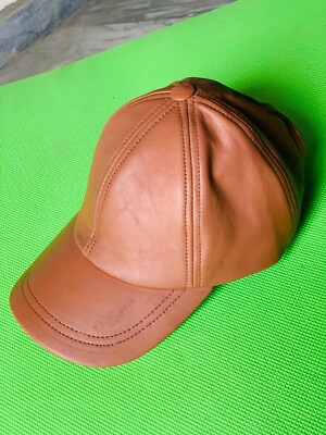 #ad Real Lambskin 100% Genuine Brown Leather Baseball Cap Hat Solid Brown Unisex Cap $22.00
