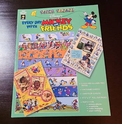 #ad Mickey Friends Scrapbook Craft Paper cards cutouts Vintage 12 Acid Free Sheets $8.99