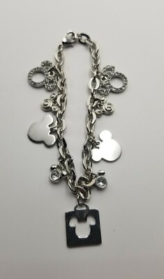 #ad Disney Mickey Mouse Icon Multiple Charm Bracelet Crystal CZ Silver Tone Head $18.00