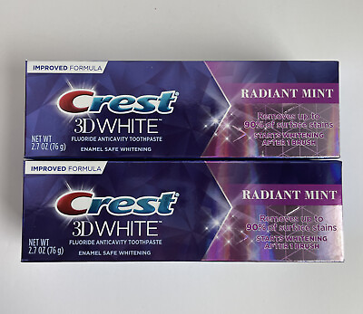 #ad Lot of 2 Crest 3D White Toothpaste Radiant Mint 2.7 oz 76 ml Exp: 8 25 $4.99