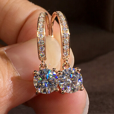#ad Fashion Cubic Zirconia 14k Rose Gold Plated Drop Earrings Women Wedding Jewelry C $3.50