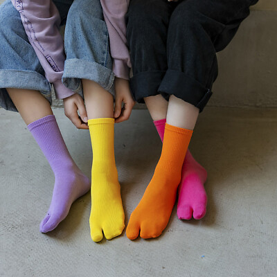 #ad 5 Pairs Women#x27;s Split Toe Socks Japanese Kimono Flip Flop Two Fingers Tabi Solid $3.78