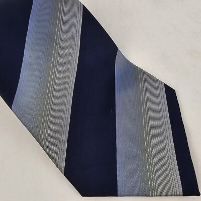 #ad Kenneth Cole Reaction Striped Silk Tie 100% Blue Gray Yellow Hand Sewn Stunning $14.24