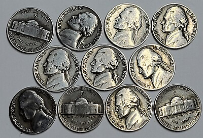 #ad 1942 1945 JEFFERSON WAR NICKEL 5 Cents 35% SILVER COINS 1 coin $3.35