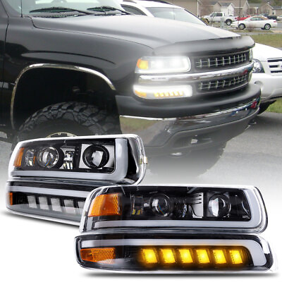 #ad For 99 02 Chevy Silverado 00 06 Tahoe 1500 2500 LED Headlights Bumper Lamps $305.99