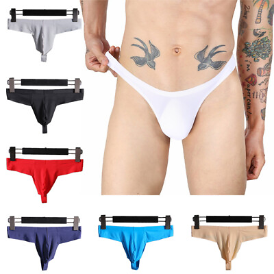 #ad Mens Ice Silk U Pouch Briefs Seamless G string Thongs Panties T back Underwear $4.70