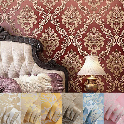 #ad 10M New Crystals European Gold Damask Embossed Textured Non woven Wallpaper Roll $29.99