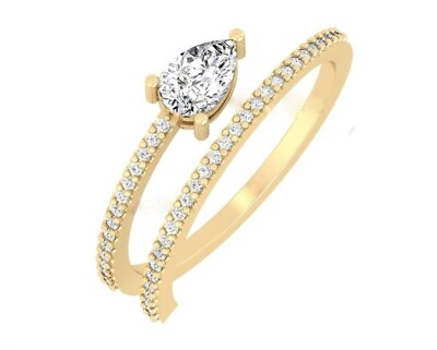 #ad Colorless White Pear Cut Moissanite Spiral Wedding Party Ring In 10K Yellow Gold $499.00