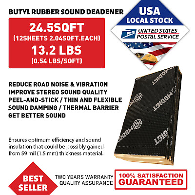 #ad 78Mil 24.5Sqft Car Trunk Butyl Sound Deadening Mat Automotive Sound Deadener $51.27