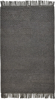 #ad Durable 2#x27; X 3#x27; Gray Wool Geometric Hand Woven Area Rug With Fringe $54.14
