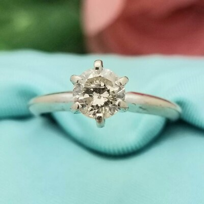 #ad 14K Solitaire Natural Diamond Engagement Ring Classic White Gold Earth Mined $799.00