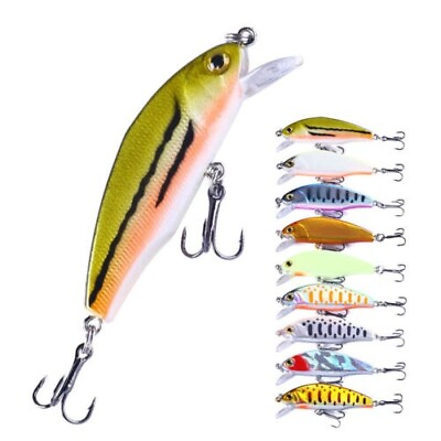#ad 9pcs set 5cm 3.1g Crankbait Fishing Lure Plastic Minnow Hooks Bass Bait Trout $8.46