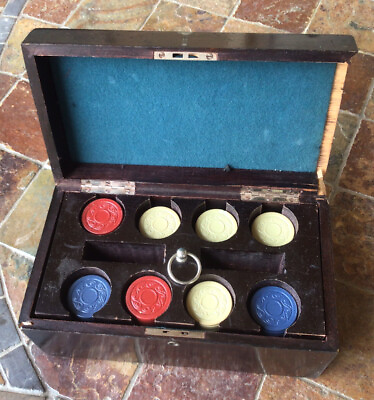 #ad antique wooden poker chip box with insert for clay redblue amp; white poker chips $64.99