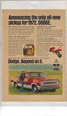#ad Original 1972 Dodge Pickup Magazine Ad All New Pickup for 1972 $4.00
