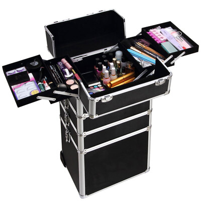#ad Black Portable Rolling Makeup Case 4 in 1 Makeup Organizer amp; Modern Tattoo Case $98.95