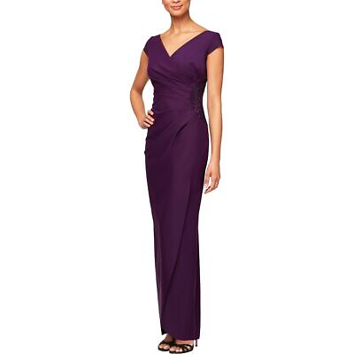 #ad Alex Evenings Womens Purple Embellished Surplice Evening Dress 14 BHFO 4859 $74.99