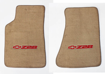 #ad NEW 1982 2002 Camaro Floor Mats Tan Carpet Embroidered Z28 Logo Red Set of 2 $102.93
