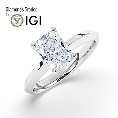 #ad Radiant Solitaire 950 Platinum Engagement Ring 2 ct Lab grown IGI Certified $1793.60