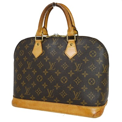 #ad LOUIS VUITTON LV Logo Alma Hand Bag Monogram Leather Brown France M51130 39SH645 $358.00