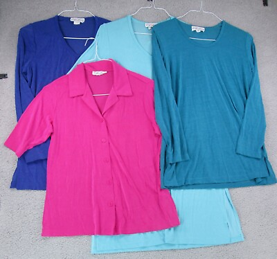 #ad Carolyn Strauss Size M L PL Slinky Travel Knit Top Shirt Lot 4 Pink Blue Vtg 90s $17.94